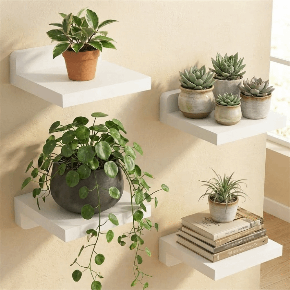 4PCS Wood Small Floating Shelv - Flower Wall Panel 评论和价格