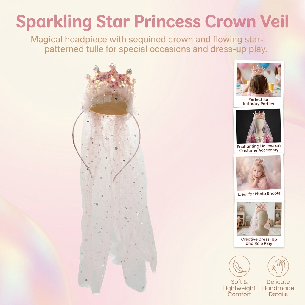 Princess Crown Veil Headbands  - Glitter Tablecloth 评论和价格