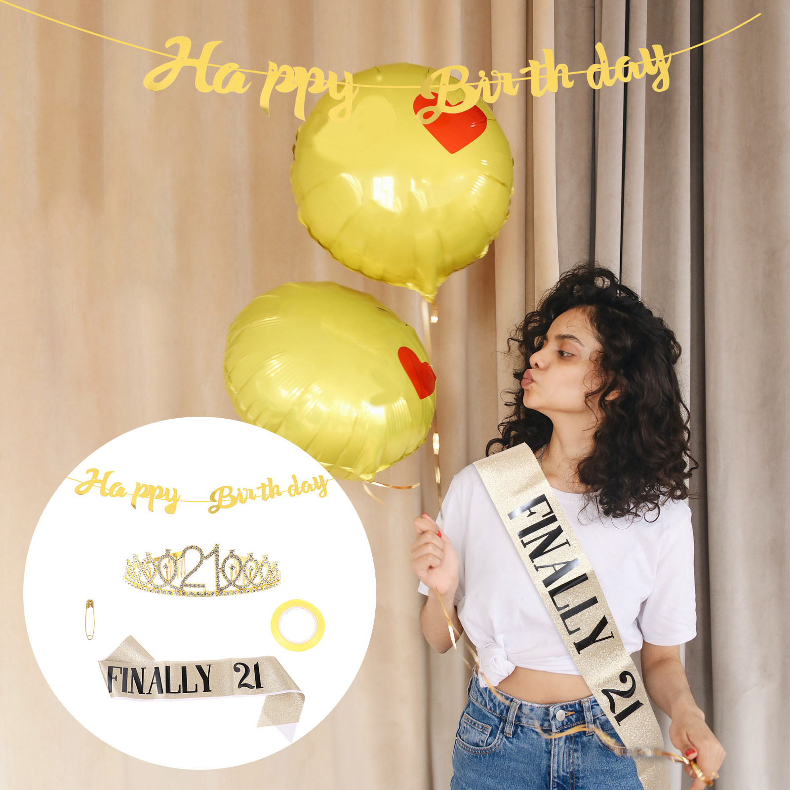 1Set Birthday Crown Glitter Ba - Birthday Sash Glitter 评论和价格