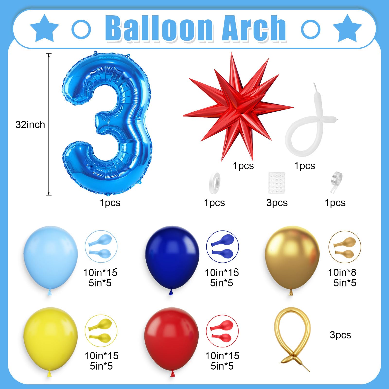 Red, Yellow and Blue Latex Bal - Balloon Arch Kit 评论和价格