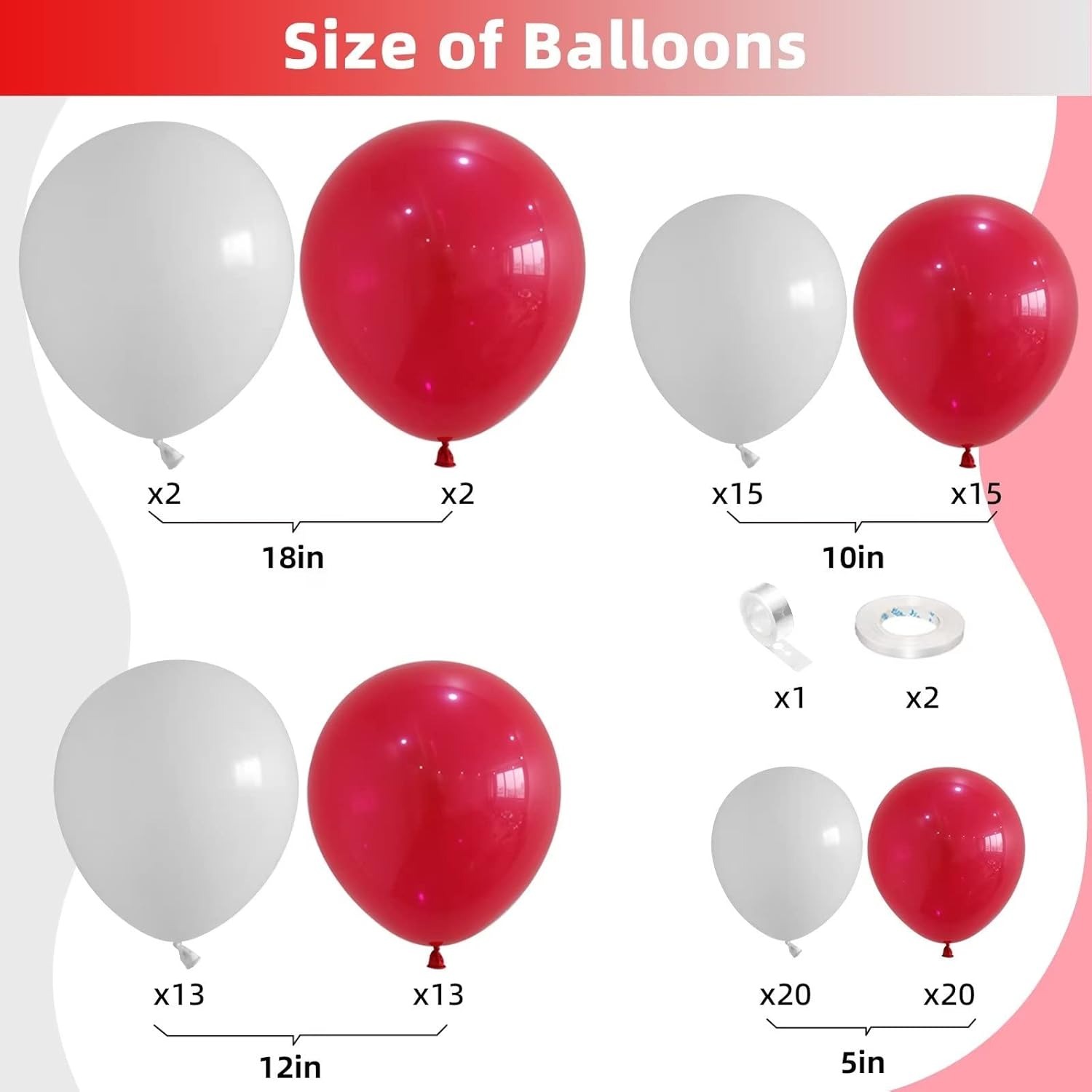 100Pcs Red and White Balloon G - Balloon Arch Kit 评论和价格