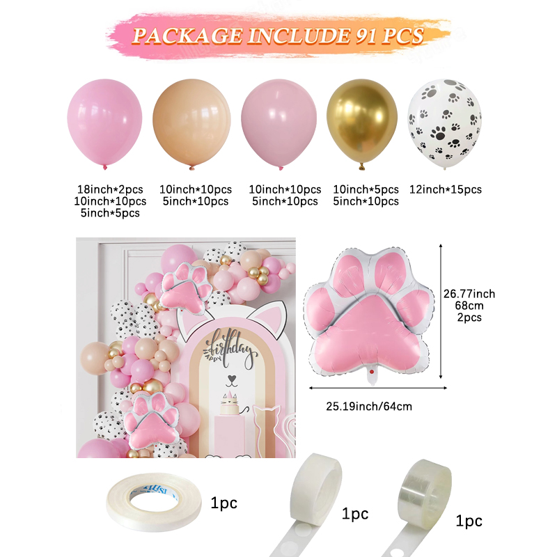 91Pcs New Meow Cat Theme Ballo - Balloon Arch Kit 评论和价格