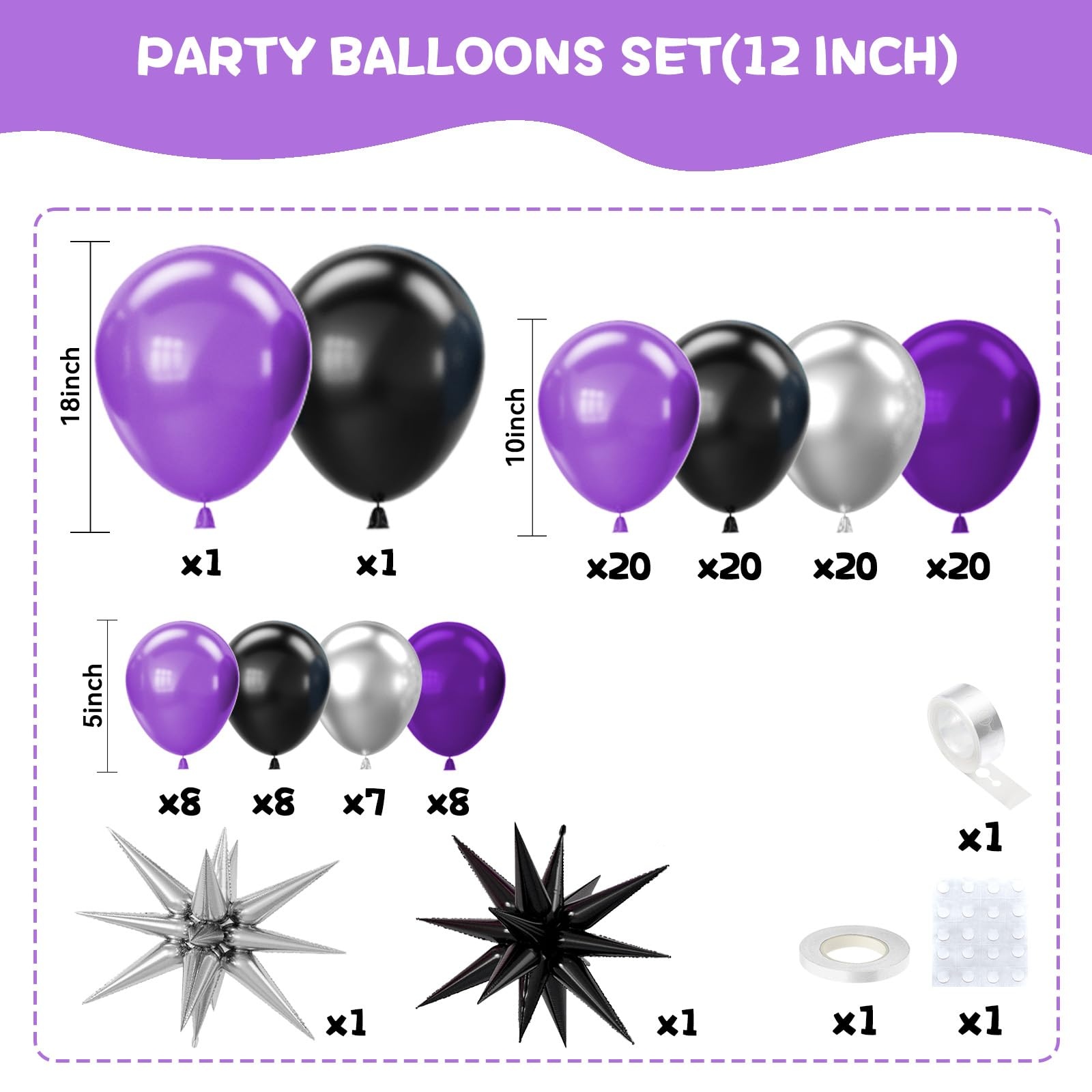 118Pcs Purple Black Silver Bal - Balloon Arch Kit 评论和价格