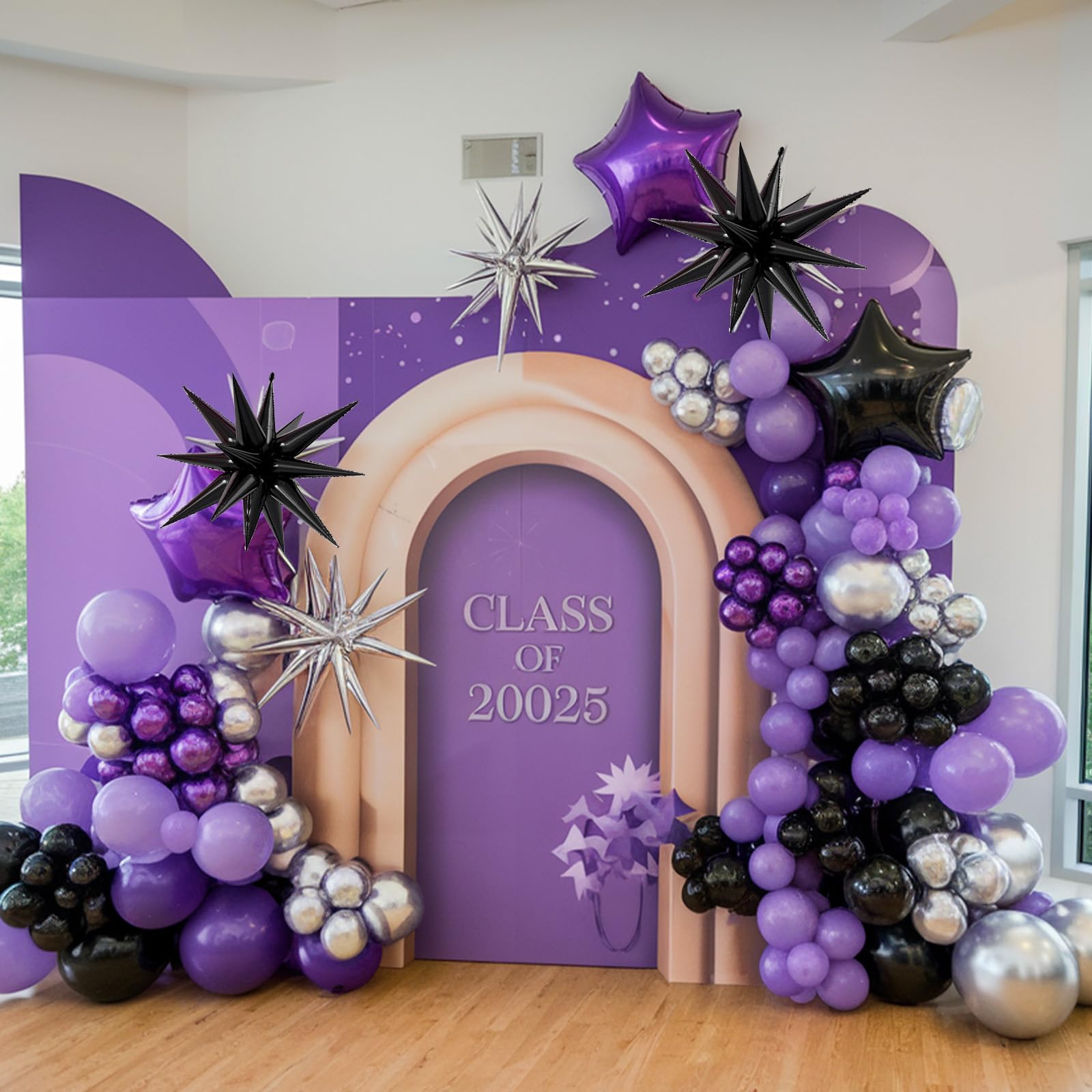 118Pcs Purple Black Silver Bal - Balloon Arch Kit 评论和价格