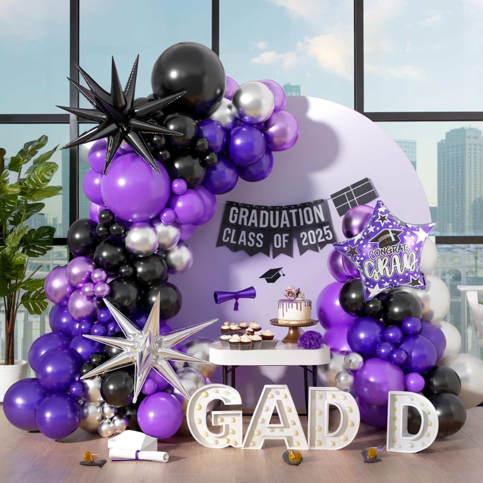118Pcs Purple Black Silver Bal - Balloon Arch Kit 评论和价格